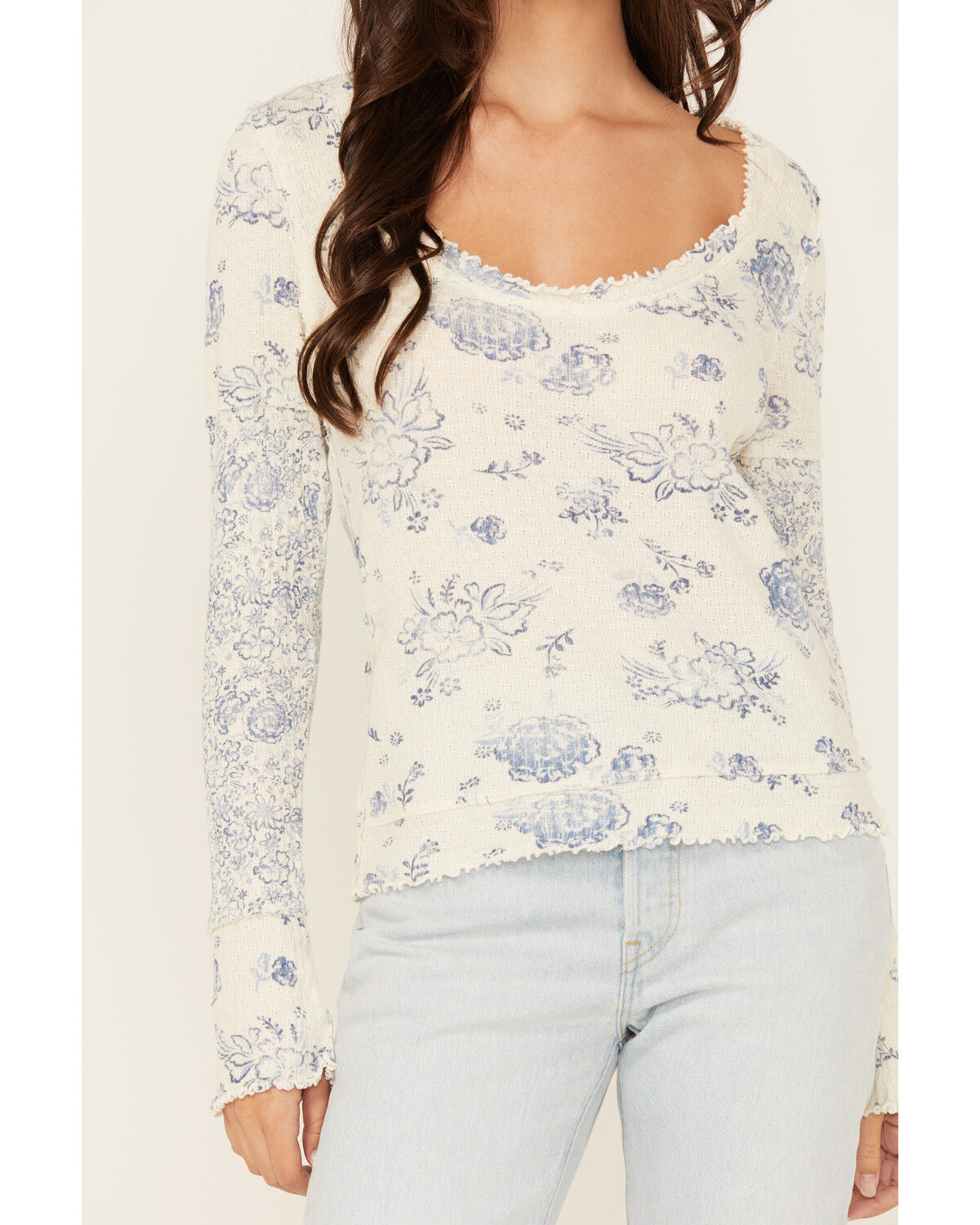 Image #3 - Free People Women's Clover Printed Thermal Long Sleeve Shirt, Ivory, hi-res