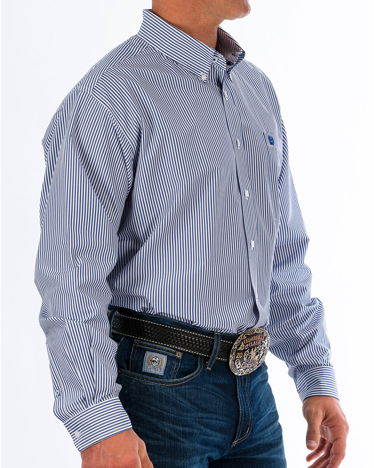 Image #2 - Cinch Men's Royal Blue Striped Western Shirt - Big & Tall, Royal Blue, hi-res