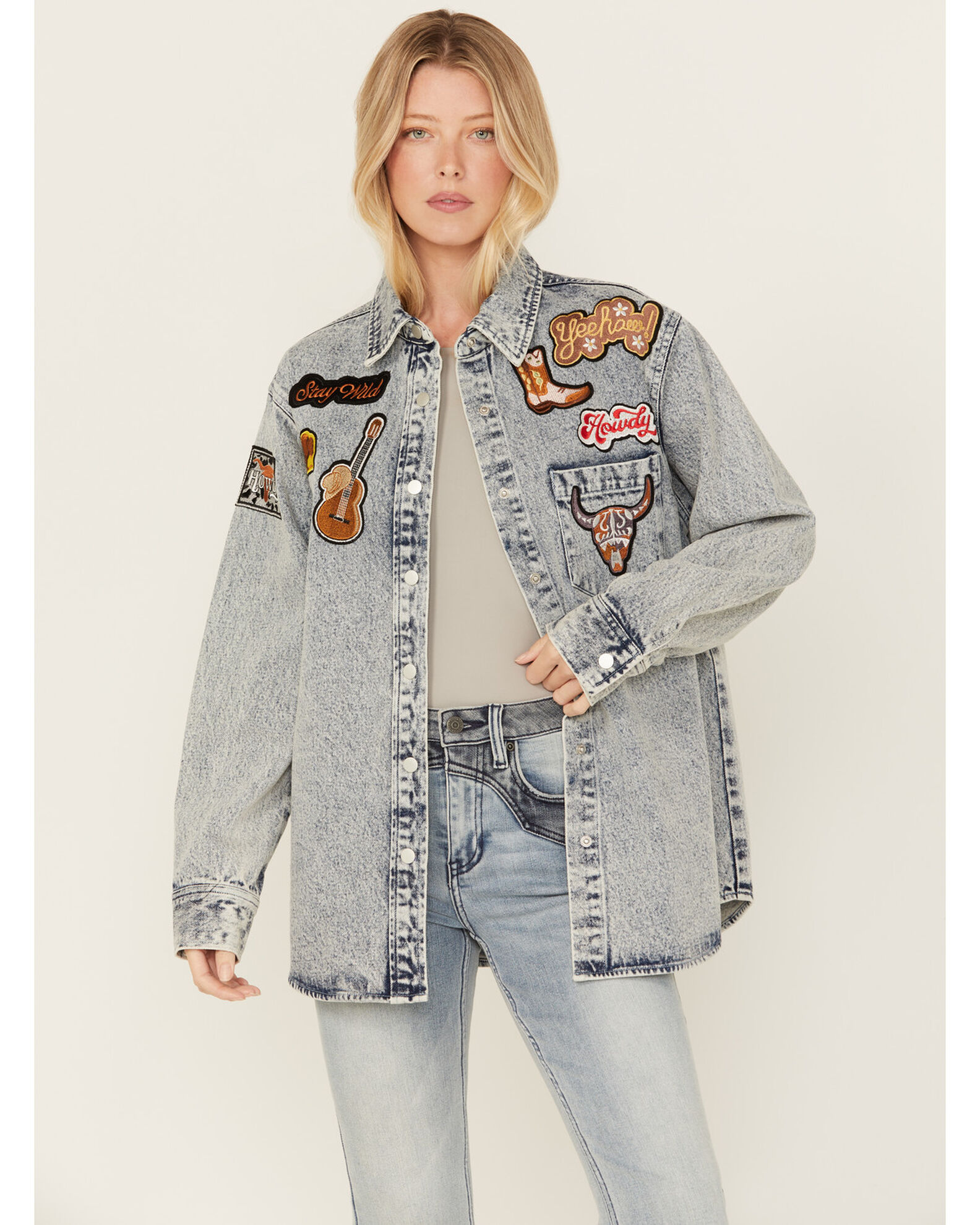 Oversized denim jacket with patches outlet