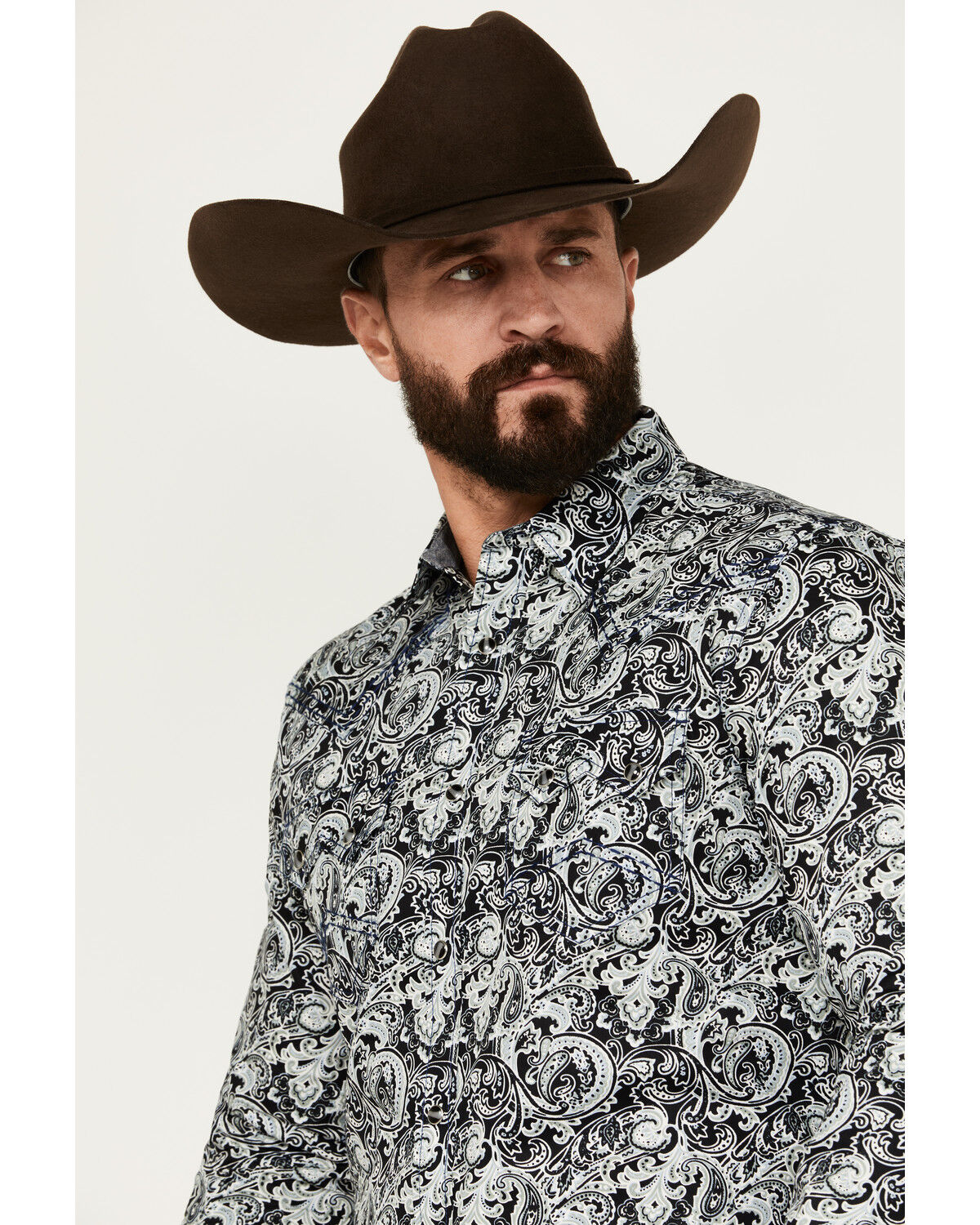 Image #2 - Cody James Men's Showdown Paisley Print Long Sleeve Snap Western Shirt - Tall, Navy, hi-res