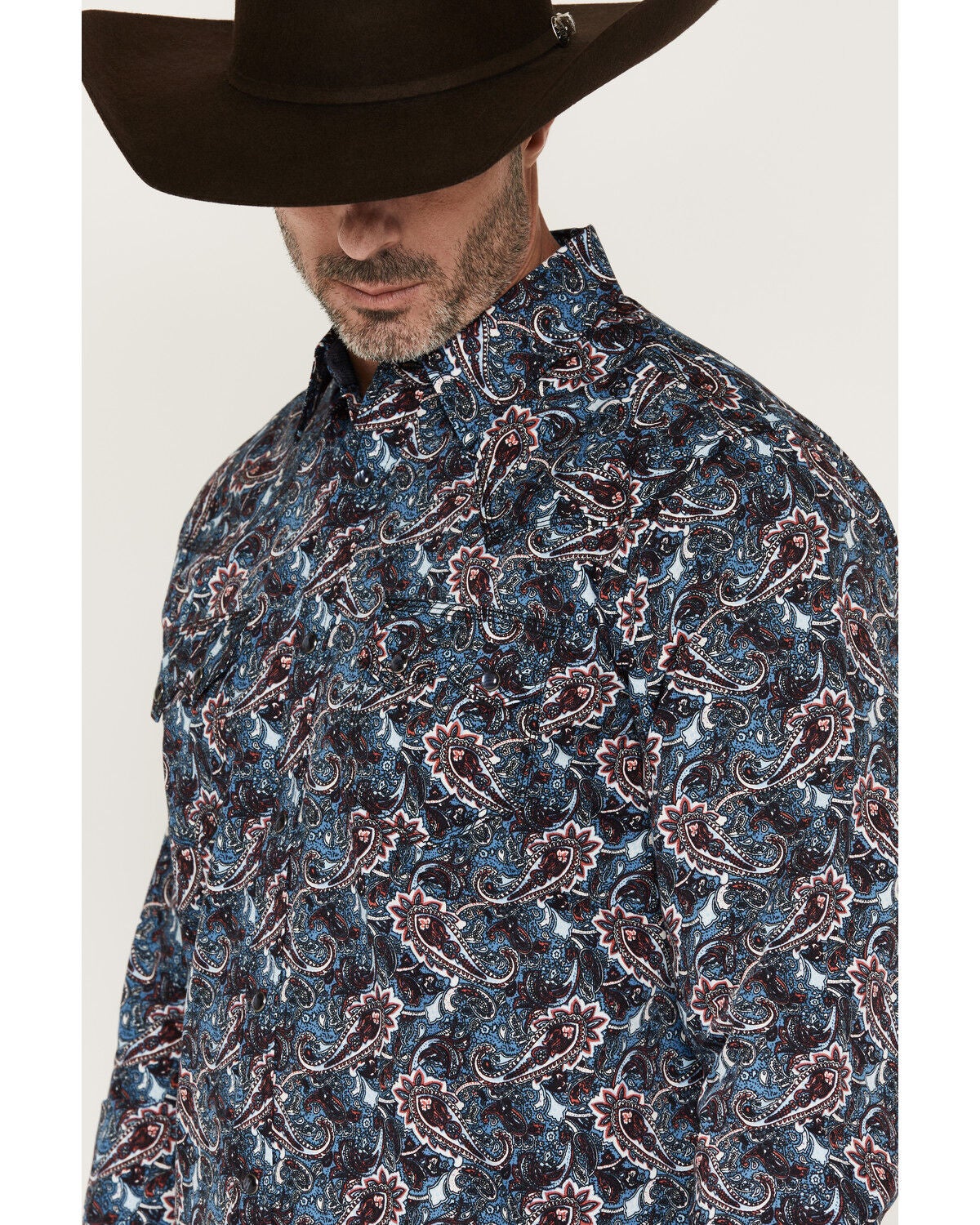 Image #2 - Moonshine Spirit&reg; Men's Rodeo Ripple Paisley Print Long Sleeve Snap Western Shirt, Blue, hi-res