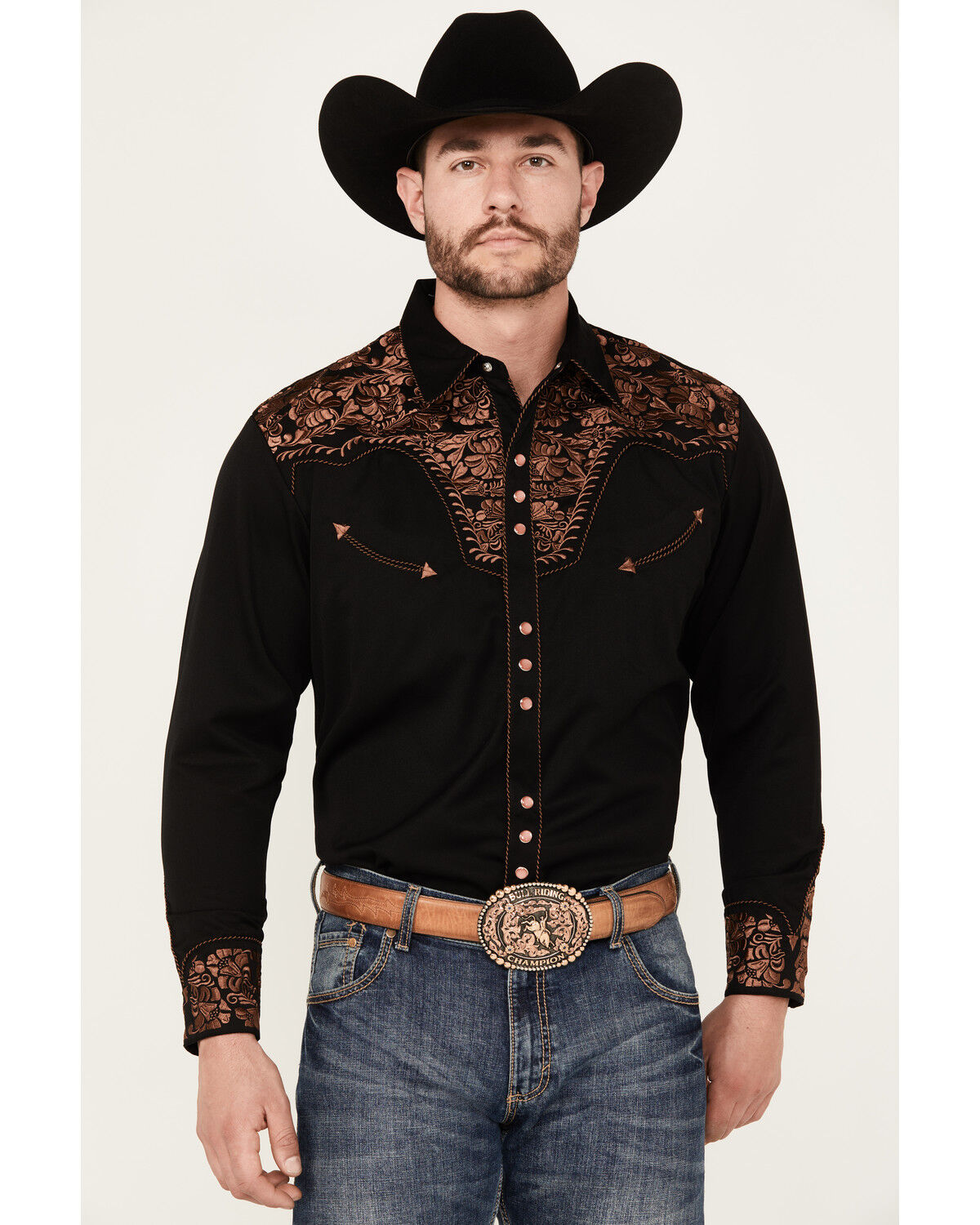 heymoney Mens Western Cowboy Embroidered Long Sleeve Button Down Shirt Tops Blouses
