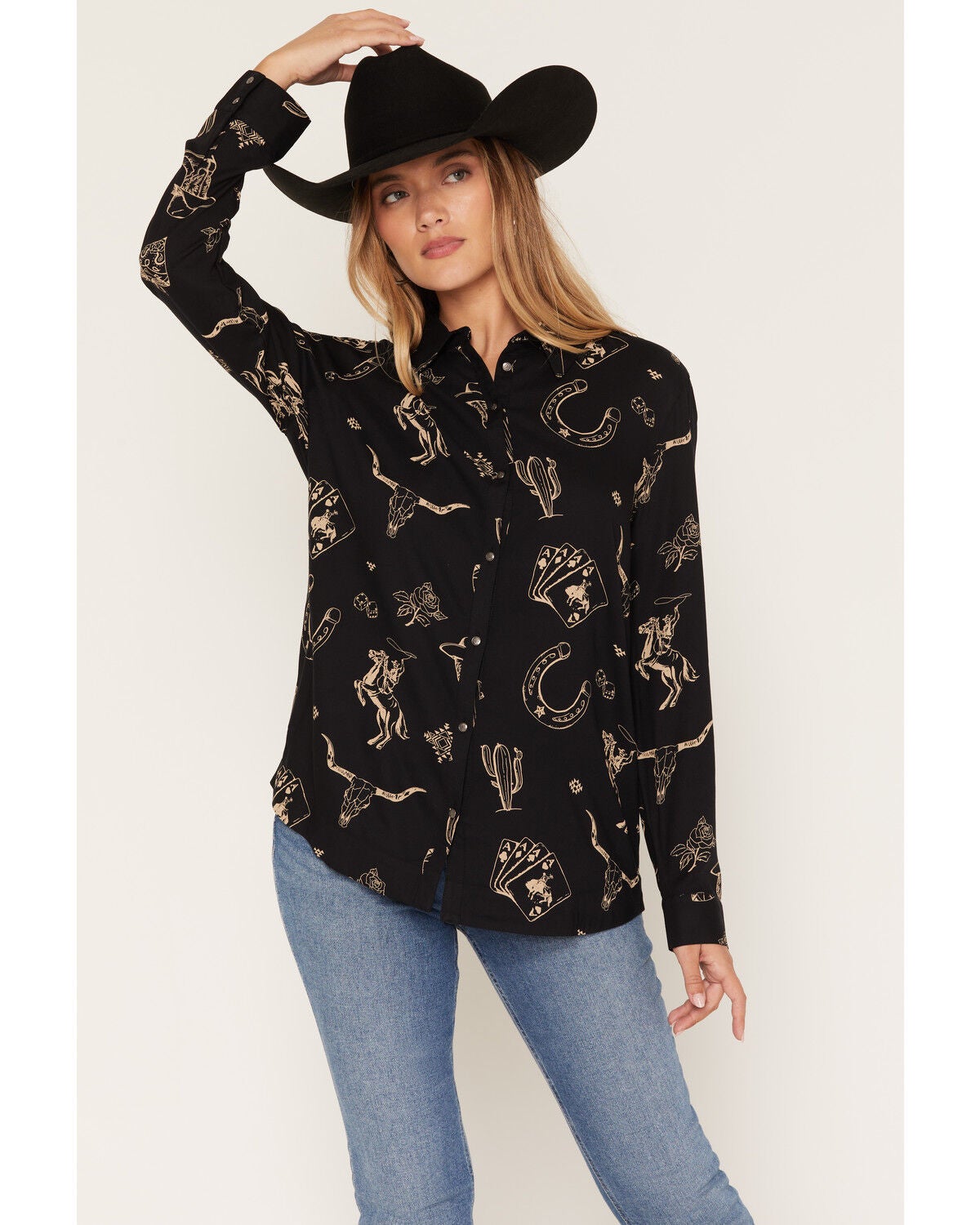 Idyllwind Women's Sheila Long Sleeve Button-Down Western Shirt, Black, hi-res