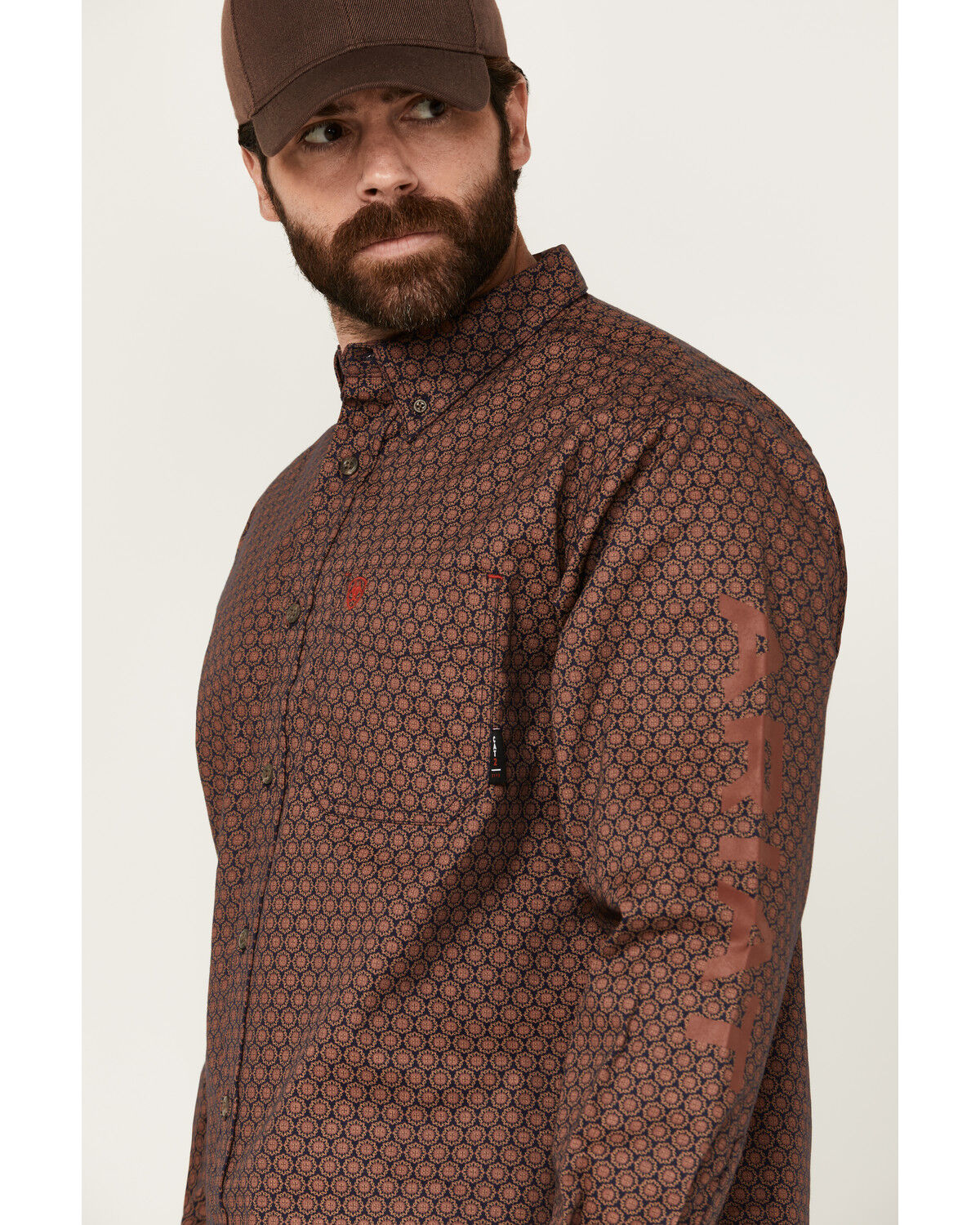 Image #2 - Ariat Men's FR Adirondack Geo Print Long Sleeve Button-Down Western Work Shirt, Red, hi-res