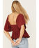 Image #4 - Shyanne Women's Embroidered Flutter Sleeve Top , Dark Red, hi-res