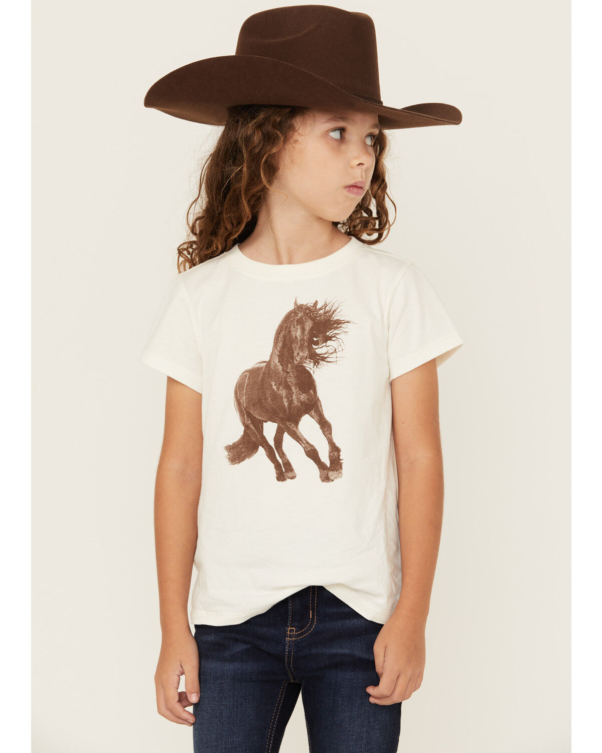 Image #1 - Shyanne Girls' Stallion Short Sleeve Graphic Tee, Ivory, hi-res