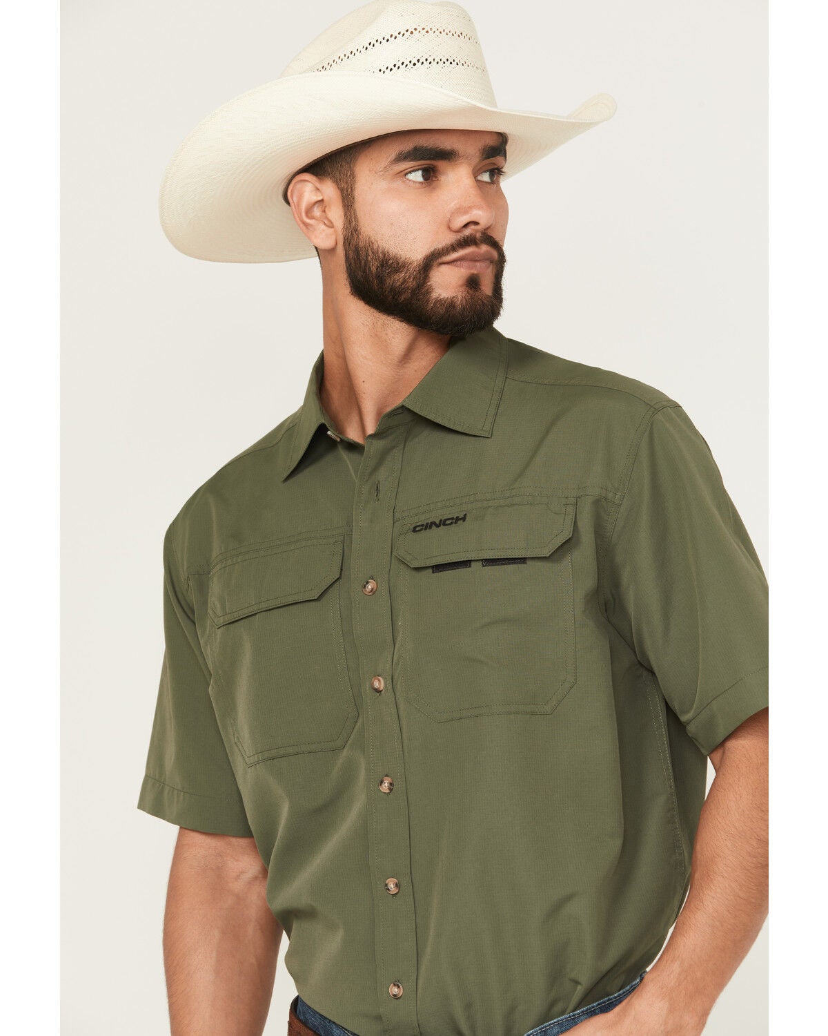 Image #2 - Cinch Men's Solid Short Sleeve Button-Down Performance Stretch Western Shirt, Green, hi-res