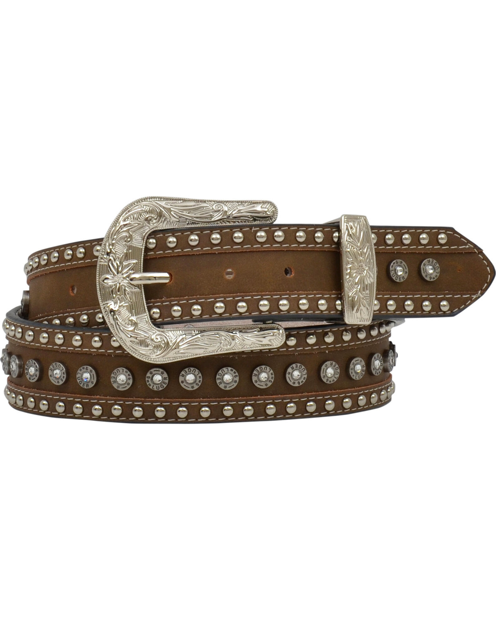 Image #1 - Angel Ranch Women's 1.5" Gun Shell Concho Fashion Belt, Brown, hi-res