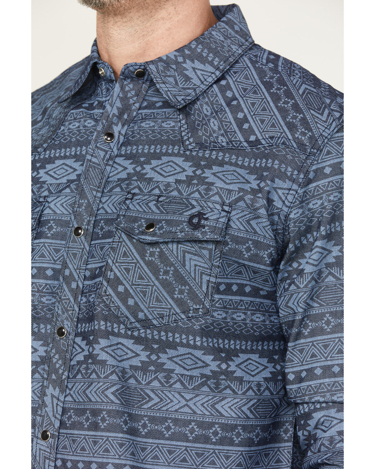 Image #3 - Cody James Men's FR Southwestern Print Lightweight Long Sleeve Snap Western Shirt, Indigo, hi-res