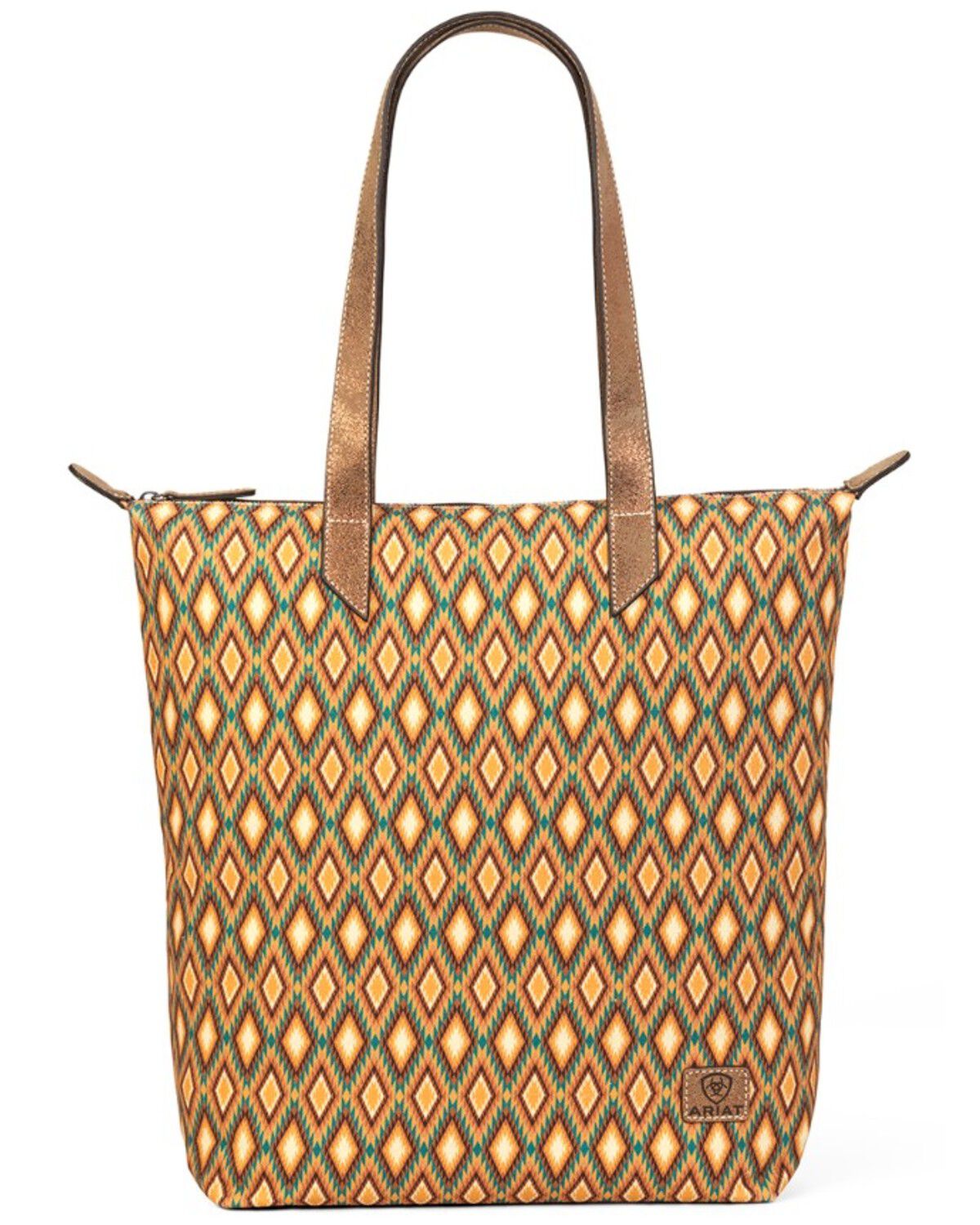 Ariat Women's Southwestern Diamond Print Tote, Tan, hi-res