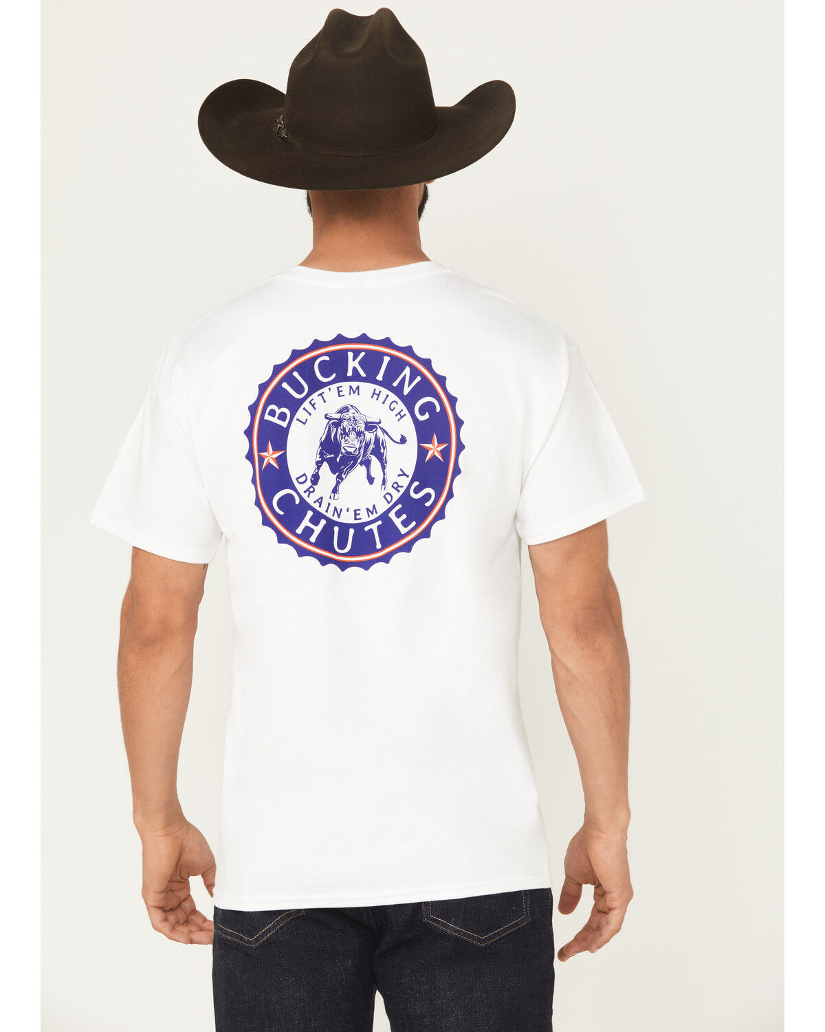 Image #1 - Bucking Chutes Men's Beer Cap Short Sleeve Graphic T-Shirt, White, hi-res