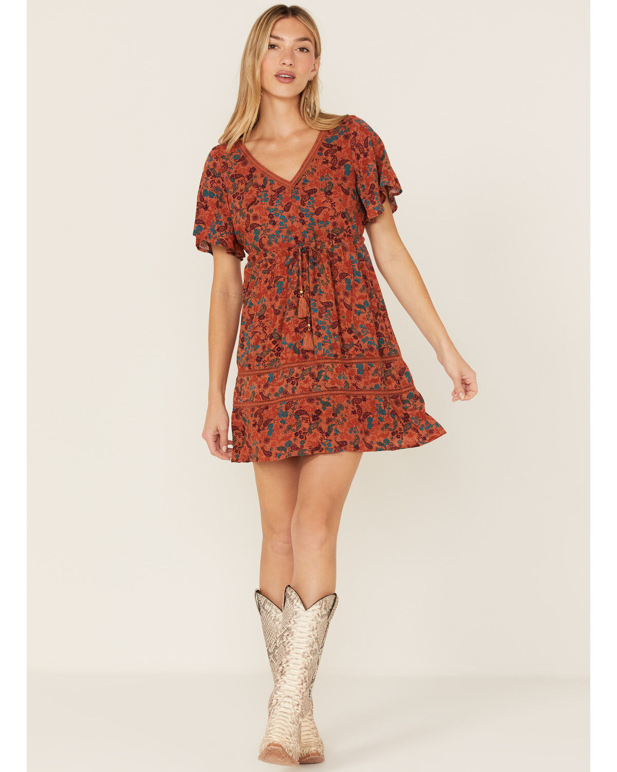 Image #2 - Idyllwind Women's Blossom Court Short Sleeve Mini Dress, Pecan, hi-res