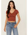 Image #1 - Shyanne Women's Floral Jacquard Short Sleeve Top, Mauve, hi-res