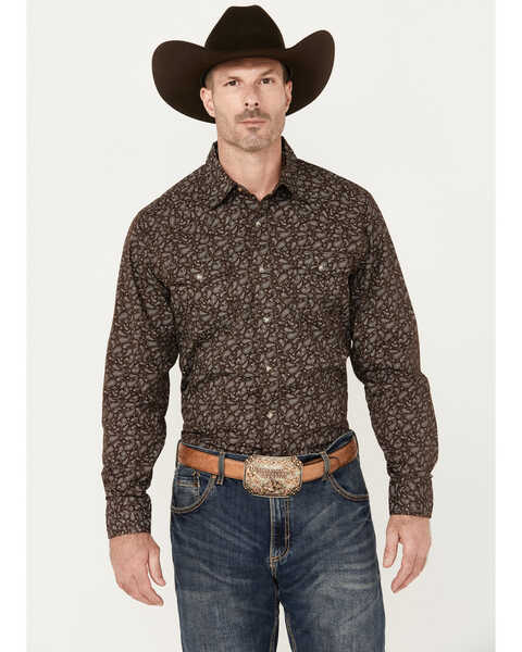 Wrangler Retro Men's Premium Paisley Print Long Sleeve Snap Western Shirt, Brown, hi-res