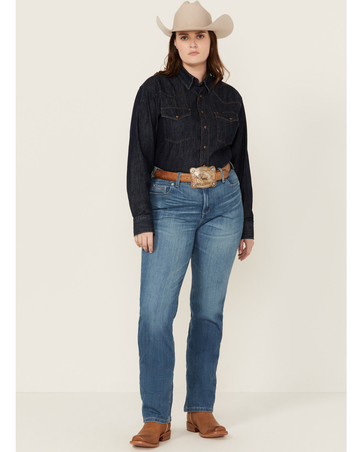 Image #1 - Ariat Women's Medium Wash Perfect Rise Clover Straight Jeans - Plus, Medium Wash, hi-res