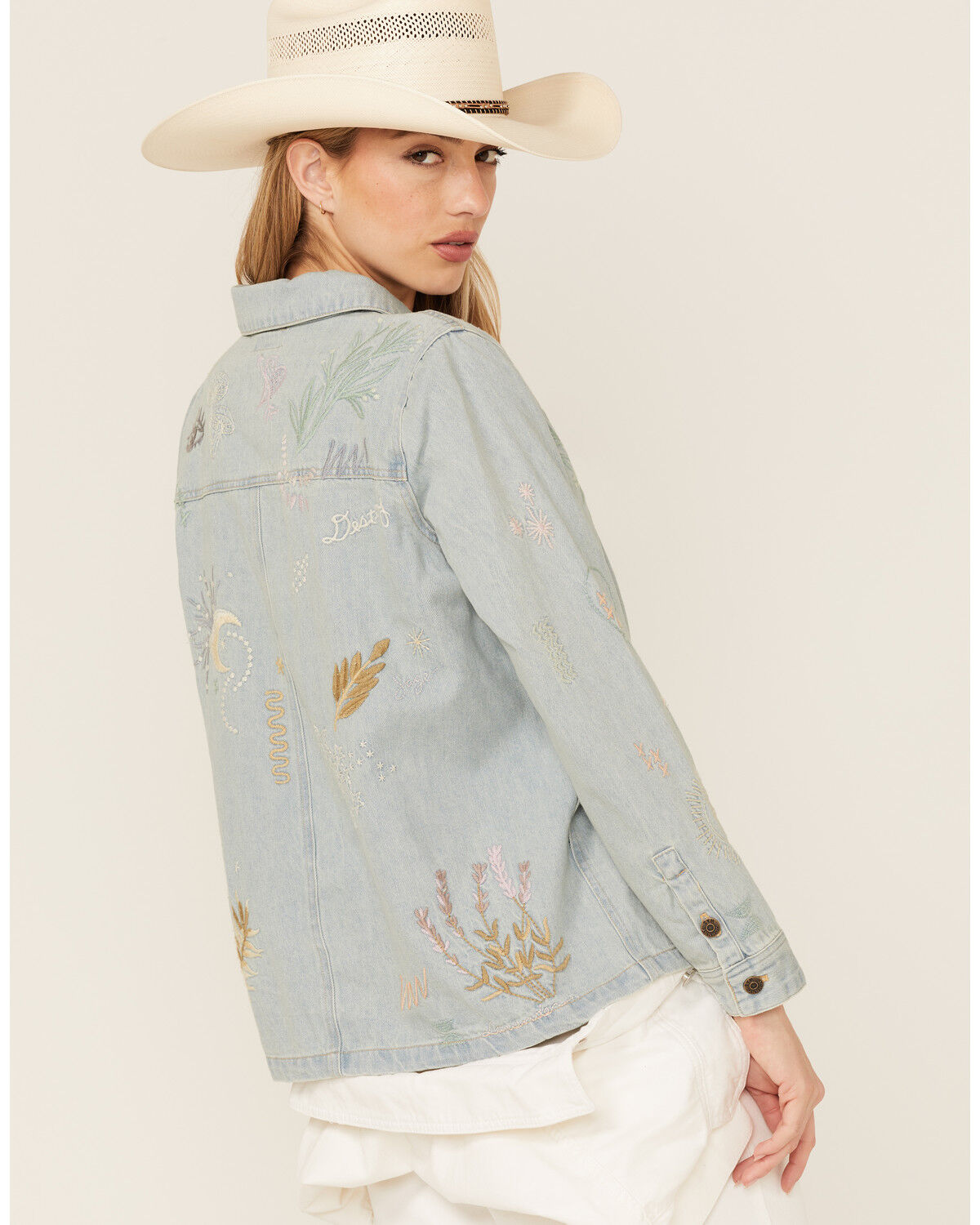 Image #4 - Johnny Was Women's Sezane Embroidered Denim Jacket, Blue, hi-res