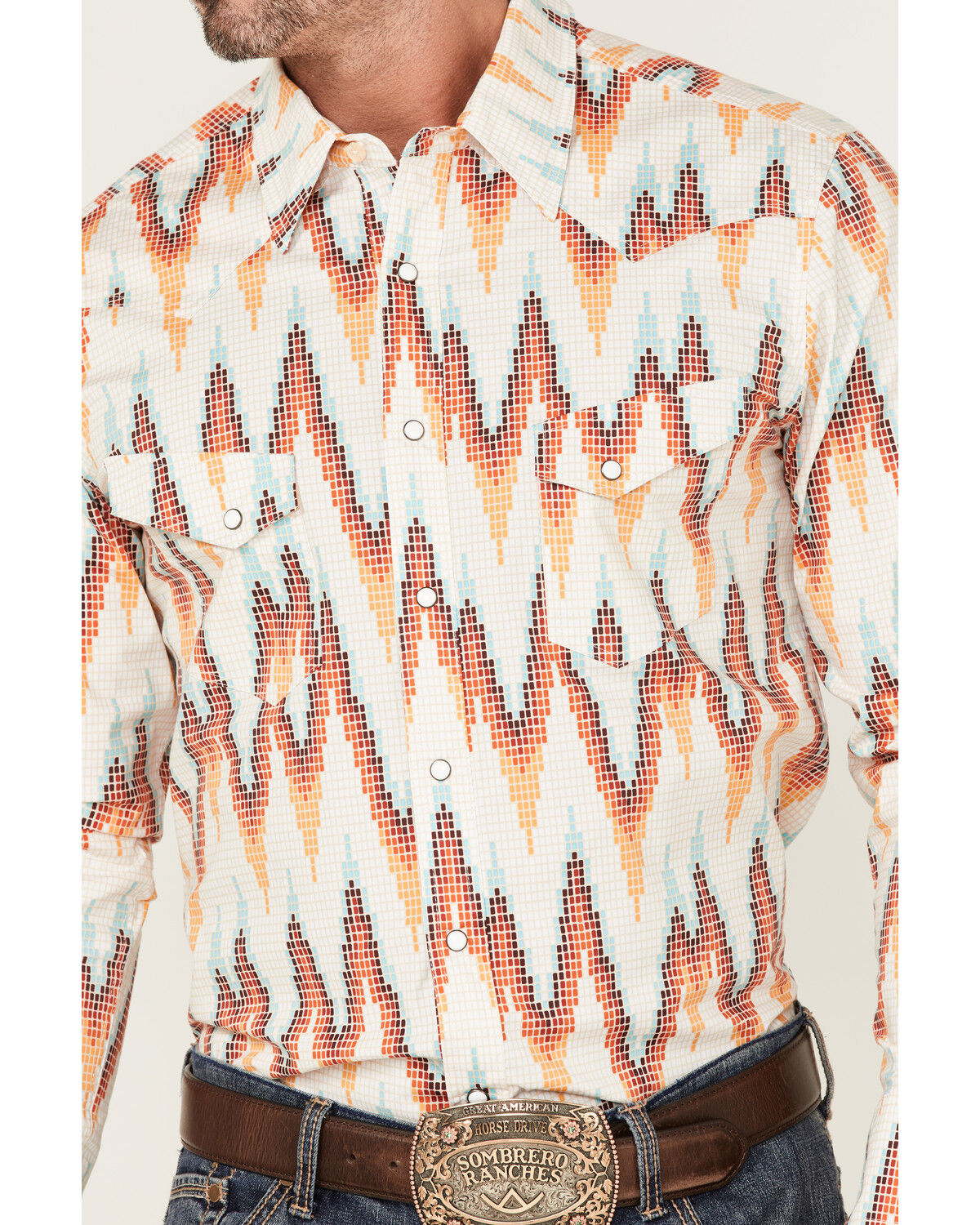 Image #3 - Dale Brisby Men's All-Over Digtal Print Long Sleeve Snap Western Shirt, Natural, hi-res