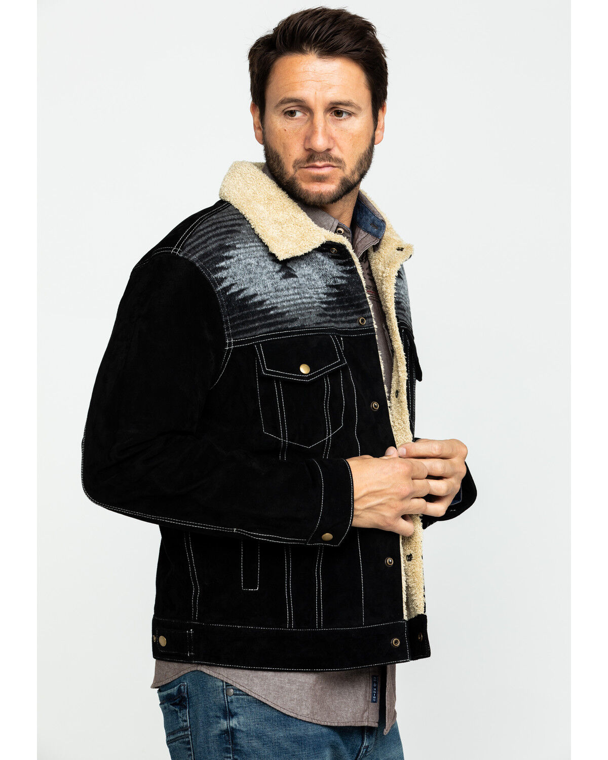 Image #3 - Scully Men's Boar Suede Jean Jacket, Black, hi-res