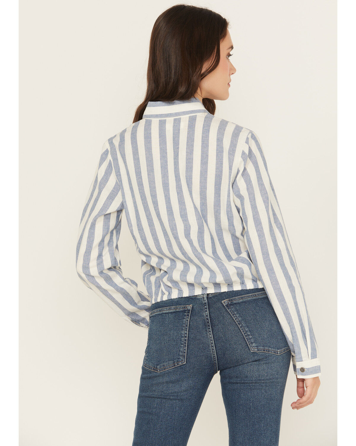 Image #4 - Cleo + Wolf Women's Erica Striped Print Long Sleeve Button-Down Western Shirt, Steel Blue, hi-res