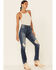 Sneak Peek Women's Medium Wash High Rise Distressed Hem Skinny Jeans , Blue, hi-res