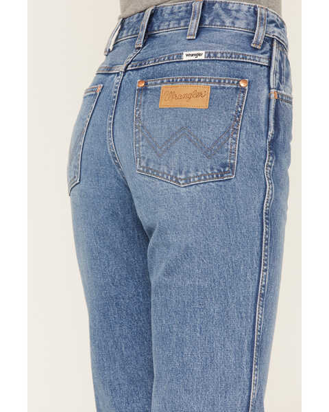 Image #4 - Wrangler Women's Wild West 603 Light Wash Patty High Rise Distressed Cropped Straight Jeans, Blue, hi-res