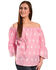 New Direction Sport Women's Embroidered Gingham Off-The-Shoulder Top, Pink, hi-res