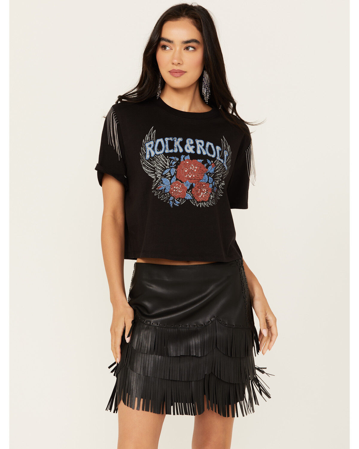Image #1 - Idyllwind Women's Robin Rock & Roll Embellished Short Sleeve Graphic Tee, Black, hi-res