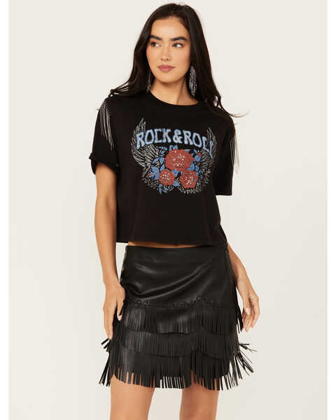 Idyllwind Women's Robin Rock & Roll Embellished Short Sleeve Graphic Tee , Black, hi-res
