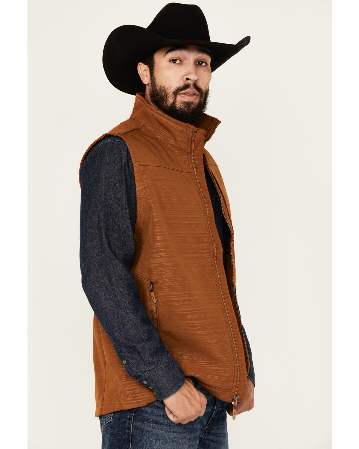 Image #2 - Ariat Men's Logo 2.0 Southwestern Print Softshell Jacket, Chestnut, hi-res