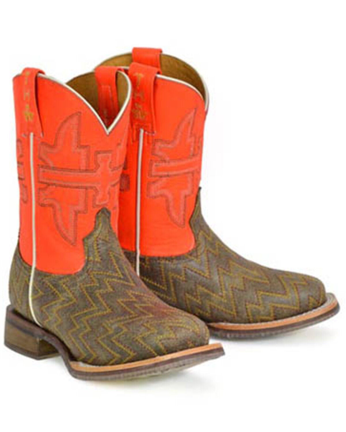 Tin Haul Boys' Neon Thunder Western Boots - Broad Square Toe, Brown, hi-res