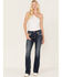 Grace in LA Women's Dark Wash Mid Rise Sequin Embroidered Slim Bootcut Jeans, Blue, hi-res