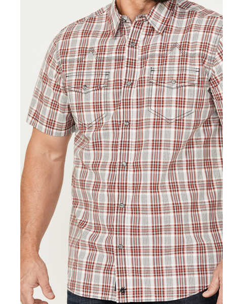 Image #3 - Moonshine Spirit Men's Steel Drum Plaid Print Short Sleeve Western Snap Shirt, Red, hi-res