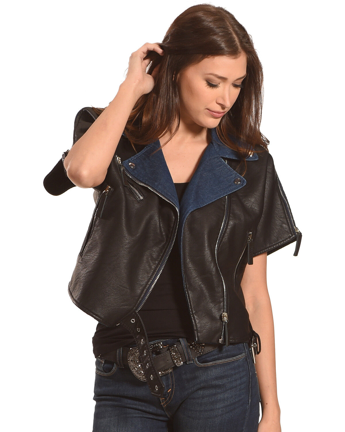 women's short sleeve black jacket