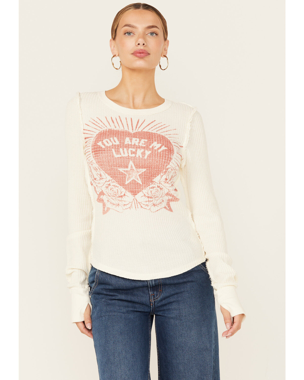 Image #1 - Free People Women's Lucky Locket Long Sleeve Graphic Tee, Ivory, hi-res