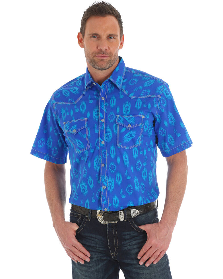 Wrangler 20X Men's Southwestern Advanced Comfort Short Sleeve Western Shirt , Blue, hi-res