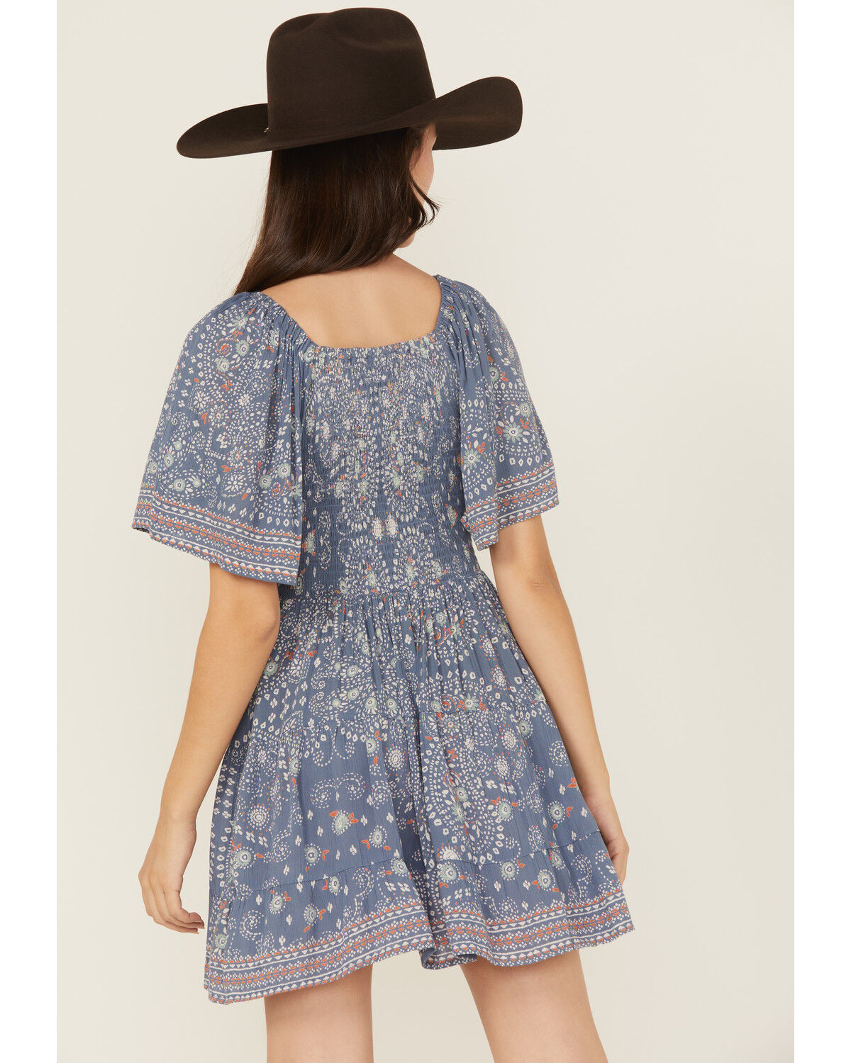 Image #4 - Angie Women's Border Print Knot Front Mini Dress, Blue, hi-res