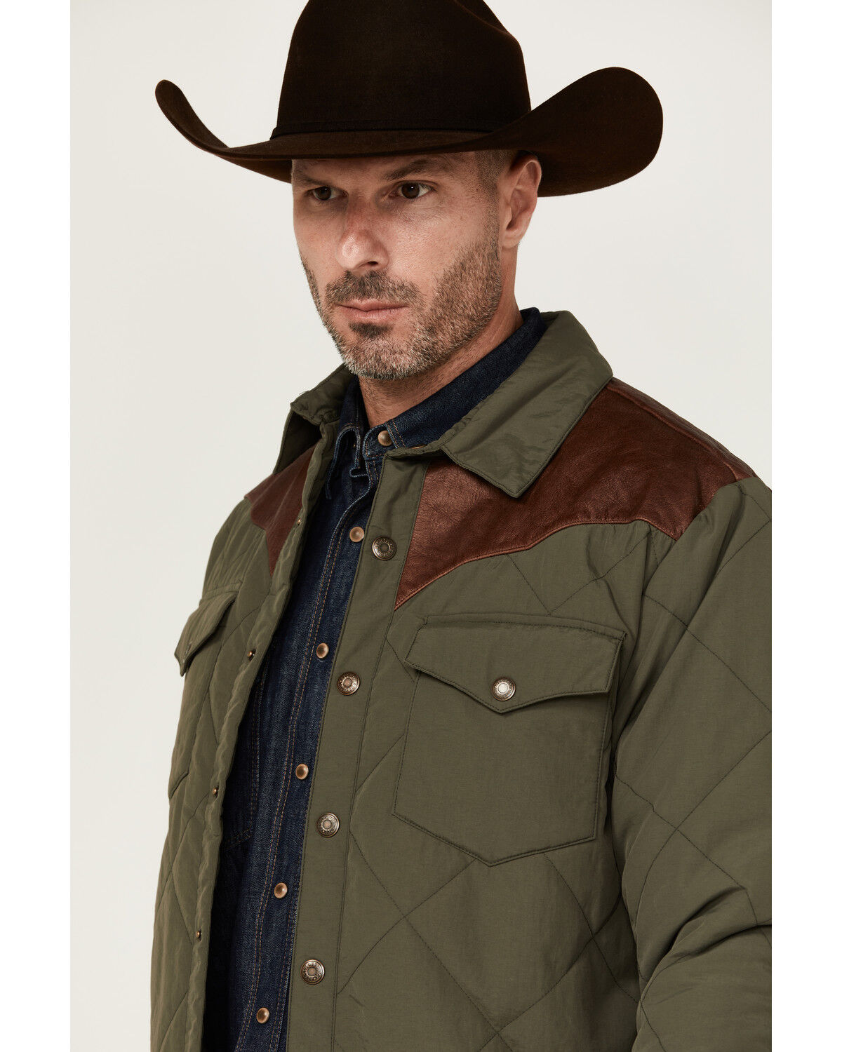Image #2 - Resistol Men's Quilted Leather Yoke Jacket, Olive, hi-res