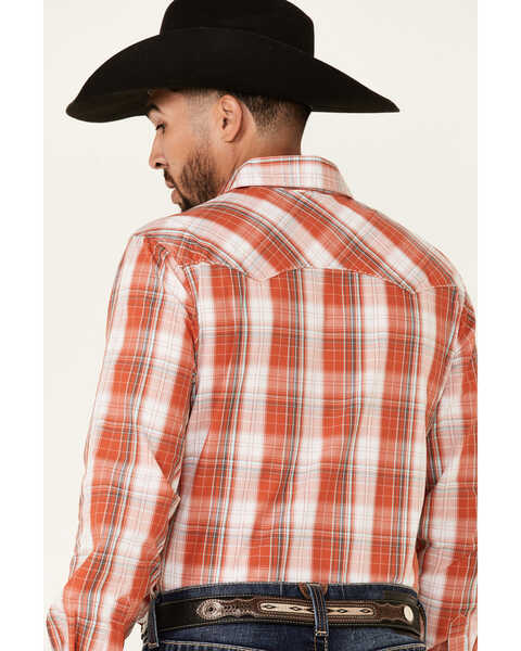 Image #4 - Wrangler Men's Orange Plaid Long Sleeve Fashion Snap Western Shirt , , hi-res