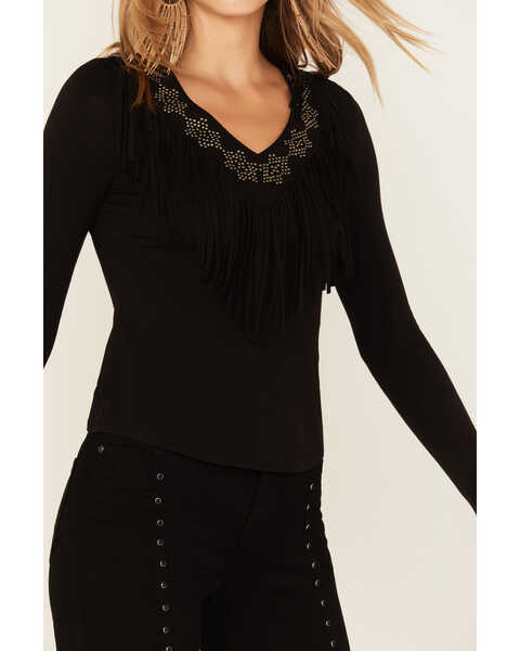 Image #3 - Idyllwind Women's Hidalgo Embellished Fringe Top, Black, hi-res