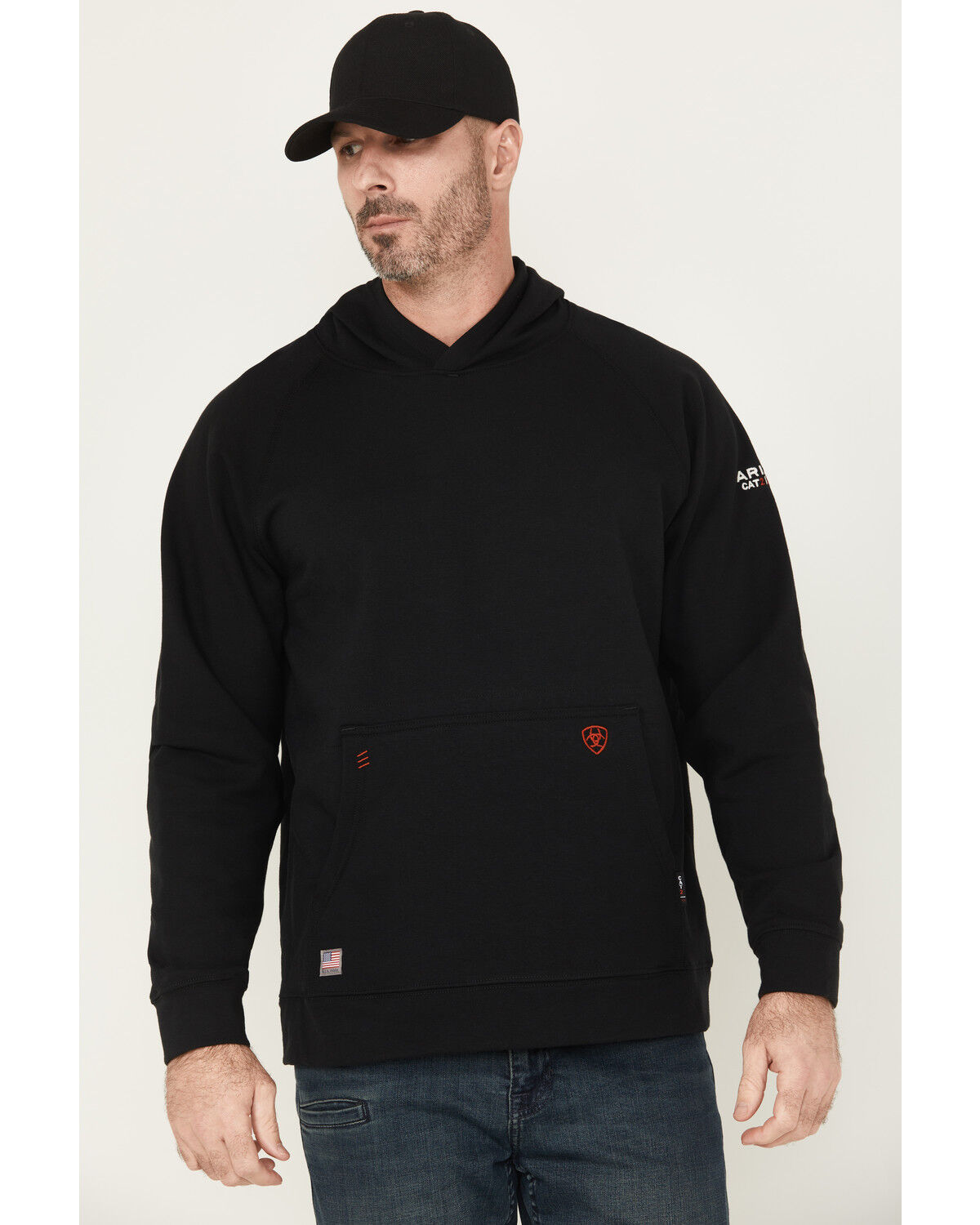 Image #4 - Ariat Men's FR Duster Work Hard Hooded Sweatshirt, Black, hi-res