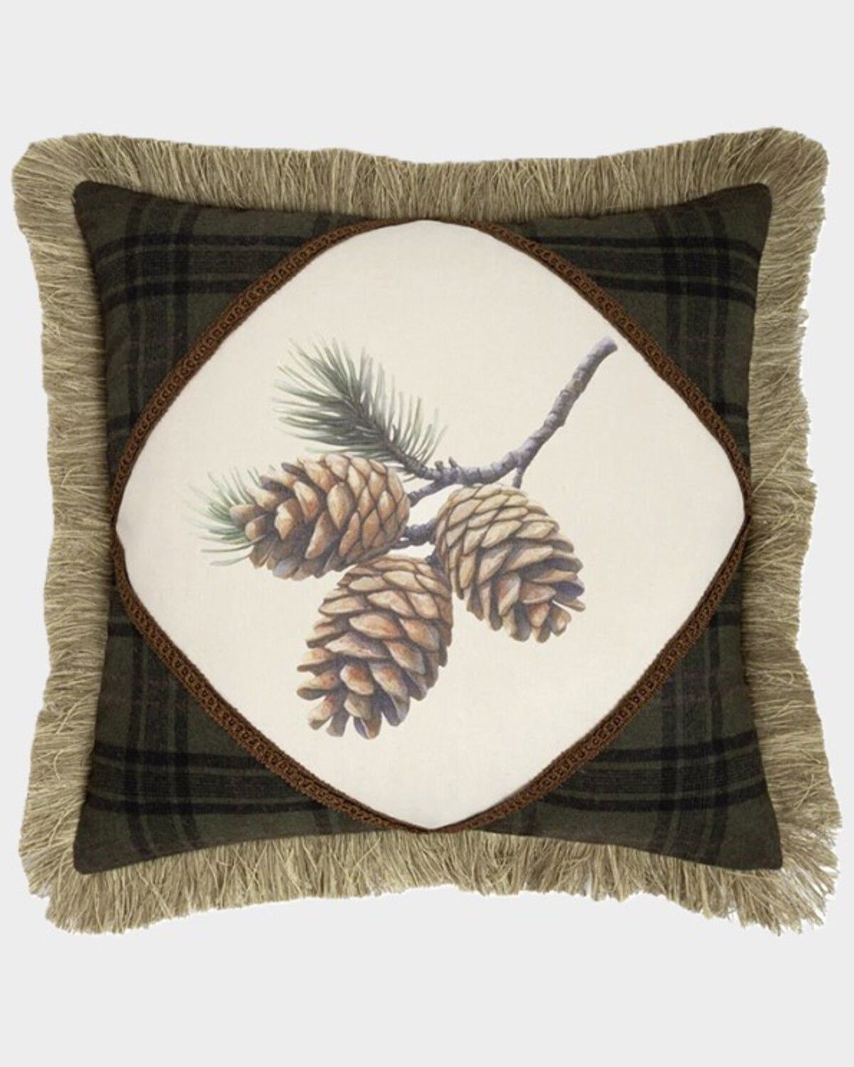 Image #1 - Carstens Home Plaid Pinecone Pillow, Green, hi-res