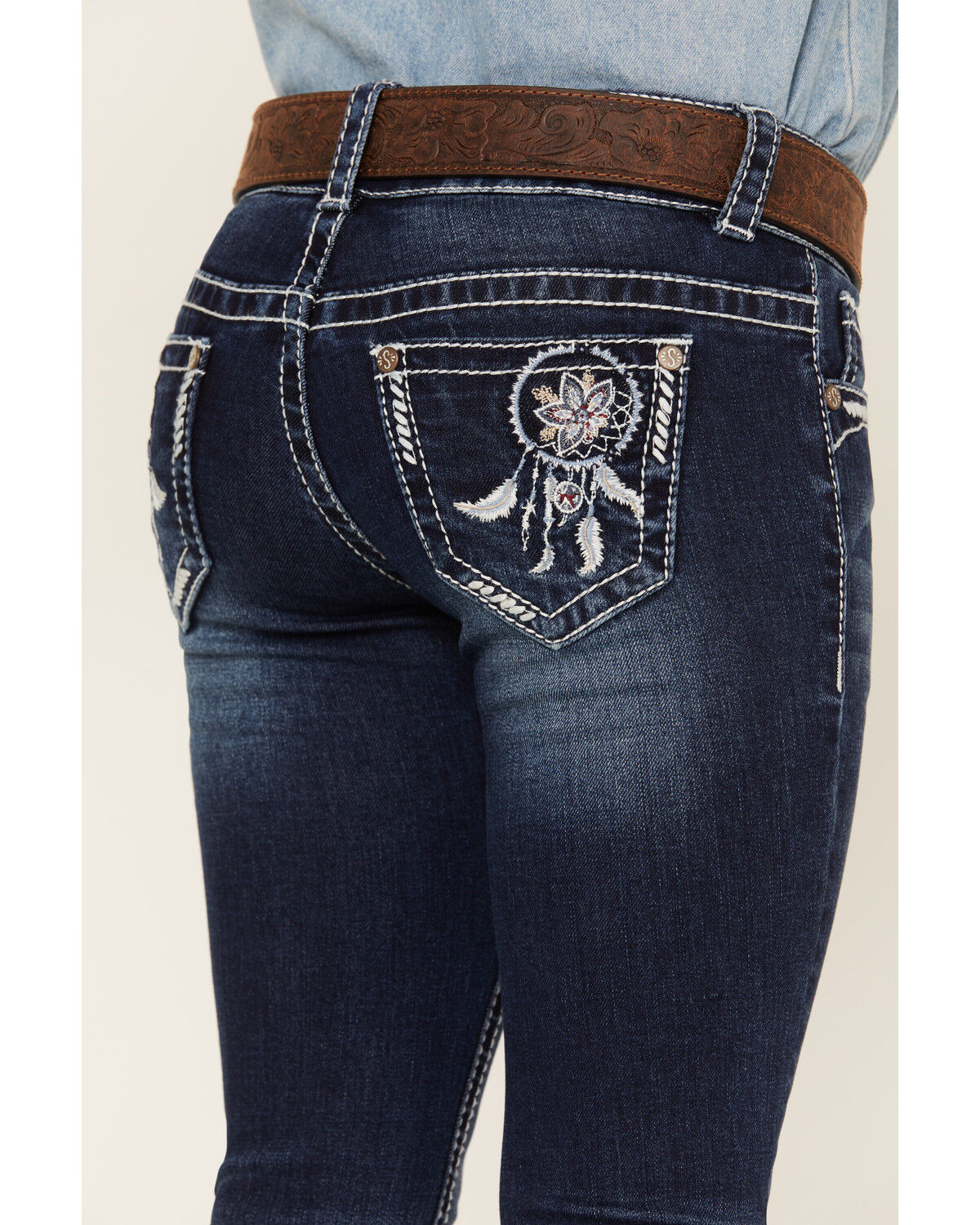 Image #4 - Shyanne Little Girls' Dark Wash Dreamcatcher Embroidered Bootcut Jeans, Blue, hi-res