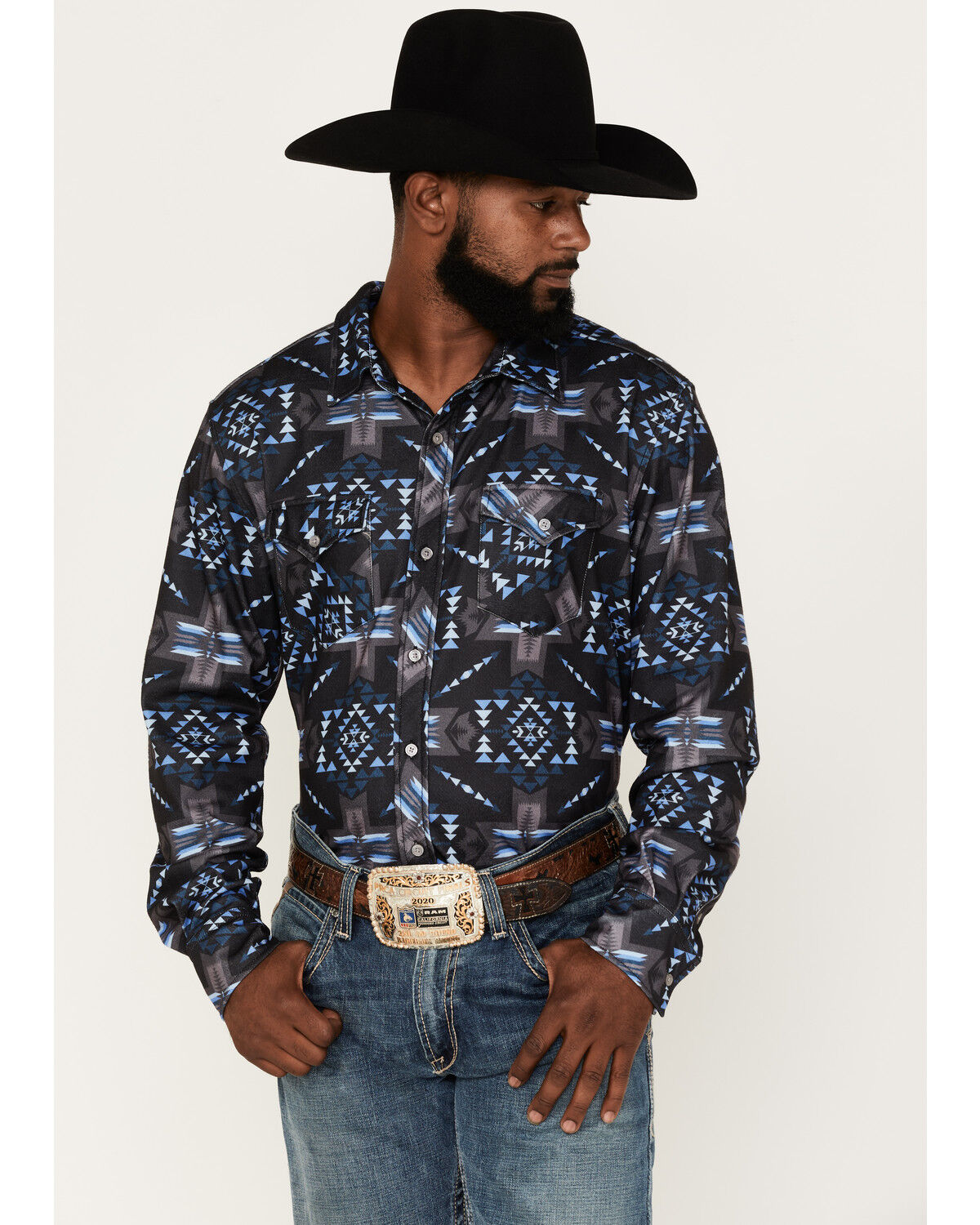 Image #1 - Rock & Roll Denim Men's Southwestern Knit Long Sleeve Button Down Shirt, , hi-res