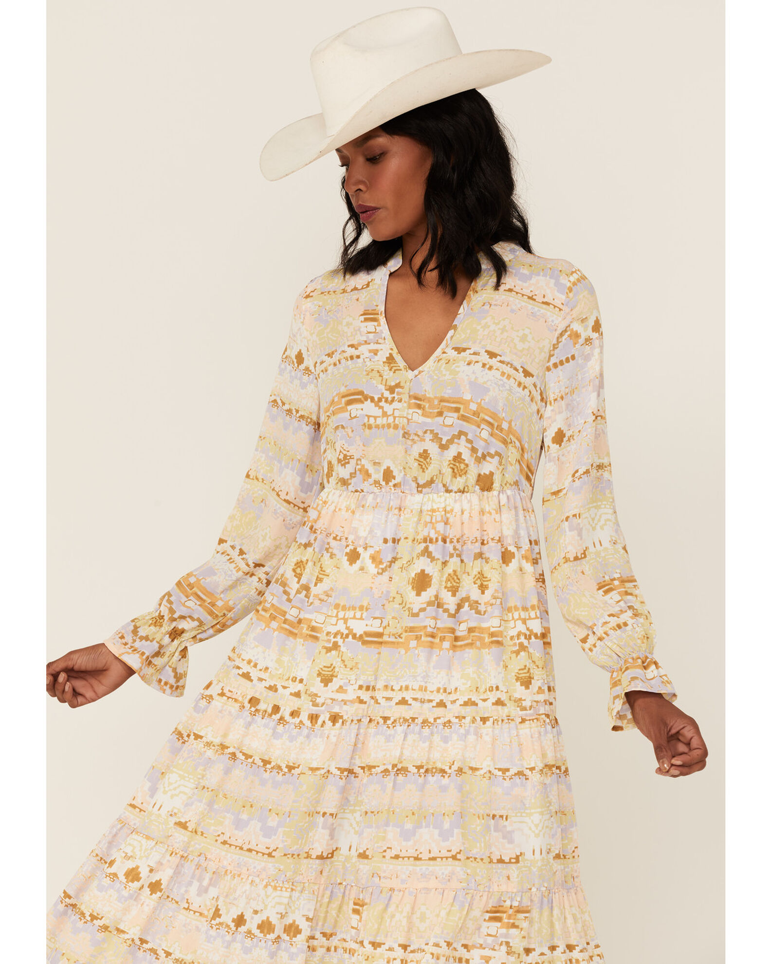 Shyanne Women s Watercolor Southwestern Maxi Long Sleeve Dress Country Outfitter