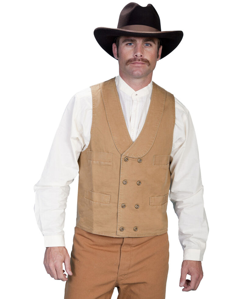 Rangewear by Scully Cotton Canvas Double Breasted Vest, Brown, hi-res