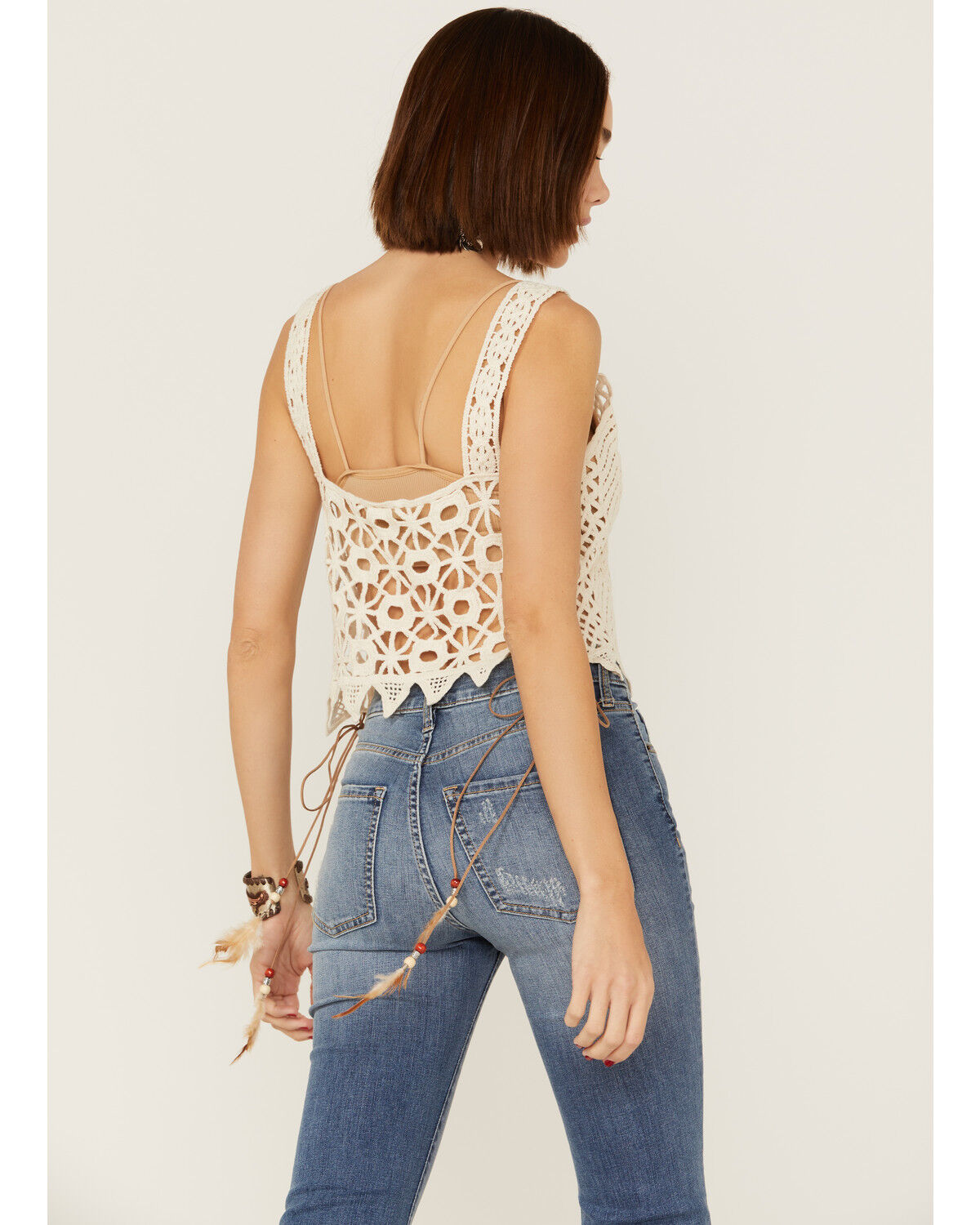 Image #3 - Saints & Hearts Women's Natural Crochet Side Feather & Beads Tank Top, , hi-res