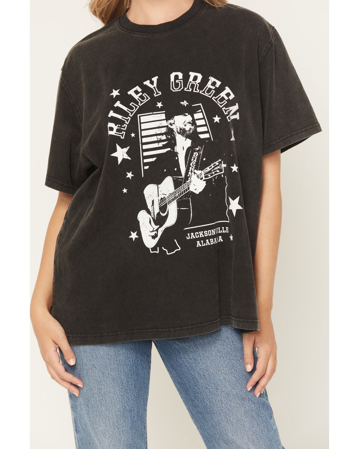 Image #3 - People of Leisure Women's Riley Green Guitar Oversized Short Sleeve Graphic Tee, Black, hi-res
