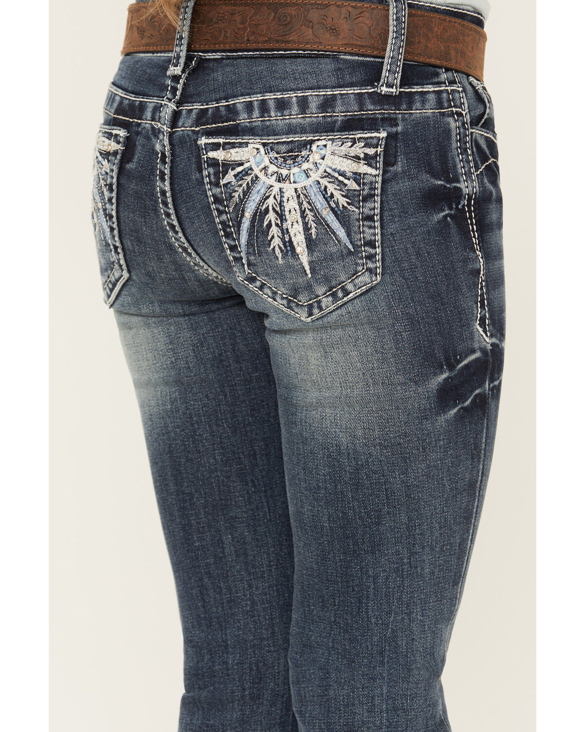 Image #4 - Grace in LA Girls' Medium Wash Burst Pocket Bootcut Jeans, , hi-res