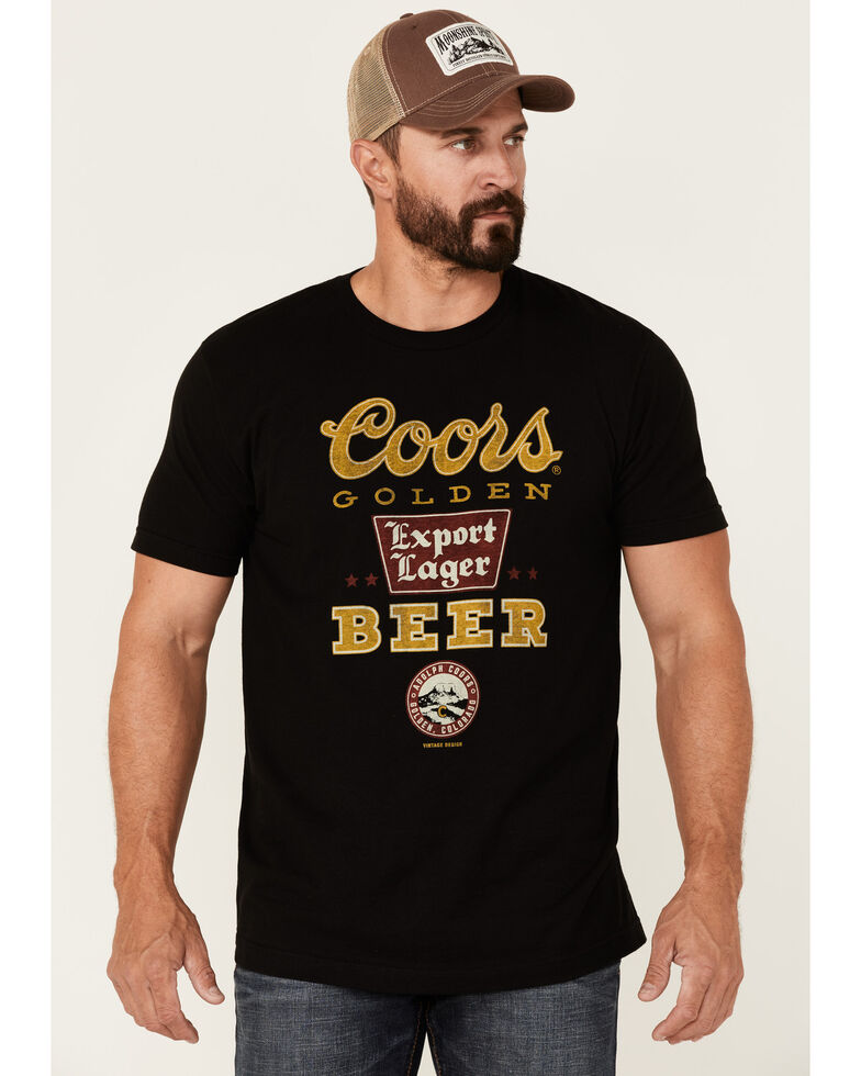 Brew City Beer Gear Men's Black Coors Banquet Export Lager Graphic Short Sleeve T-Shirt , Black, hi-res