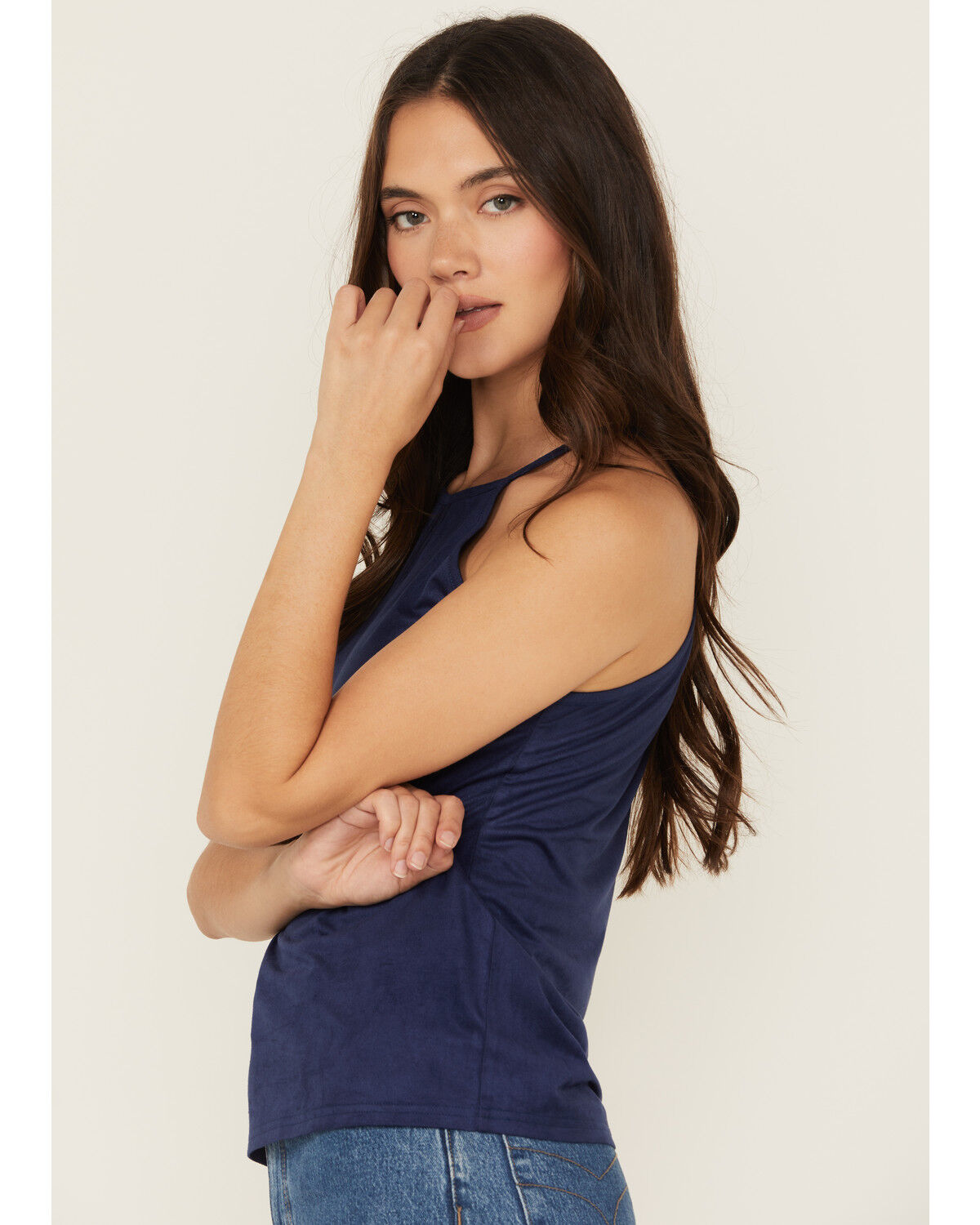 Image #2 - Shyanne Women's Faux Suede Halter Tank, Blue, hi-res